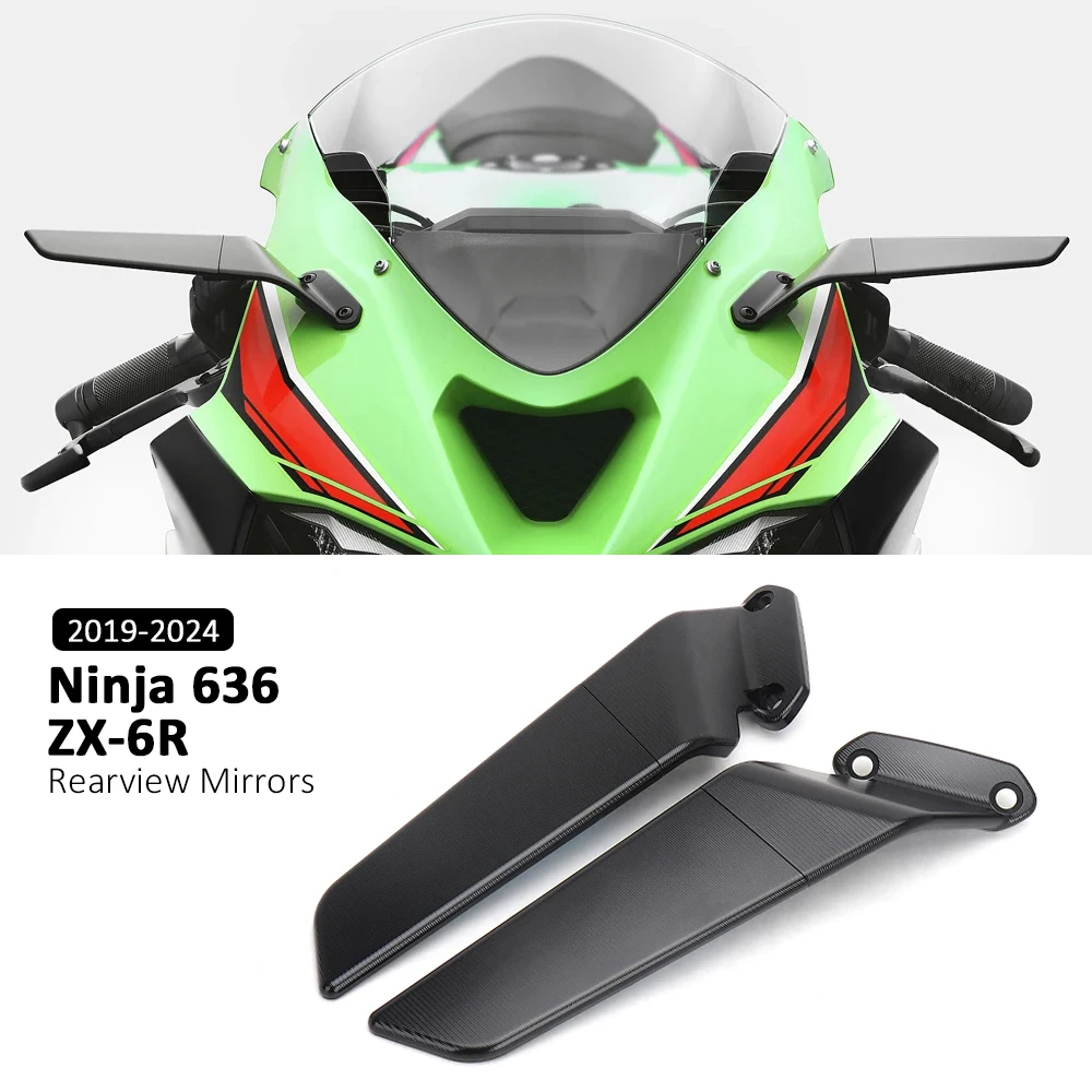 For Kawasaki NINJA 636 ZX-6R ZX 6R ZX6R 2019-2024 Motorcycle Mirror Blue Anti-glare Wind Wing Rotating Rearview Mirror Kit