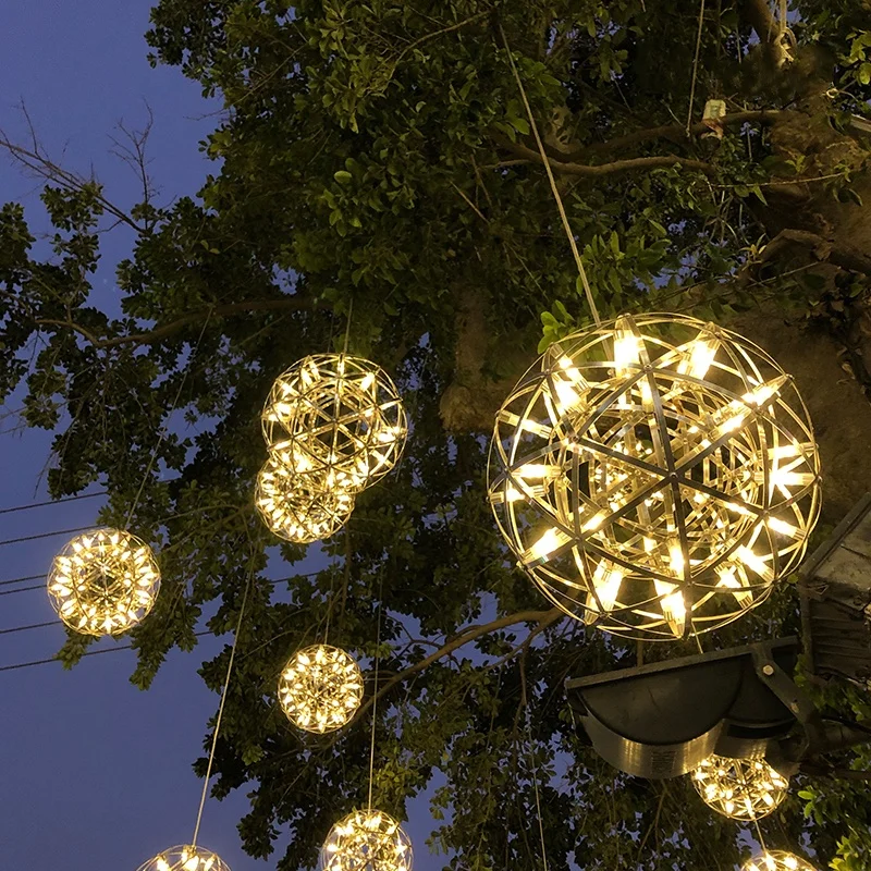 Kobuc Modern Loft Spark Ball LED Chandelier fixture Firework Ball Stainless Steel Pendant Lamp Store Shopping Mall Decor Light