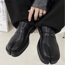 Luxury Brand women men Split Toe Shoes Black Glossy Leather Shoes Chunky Platform Loafers Wedding Office Business Lady Shoes 45