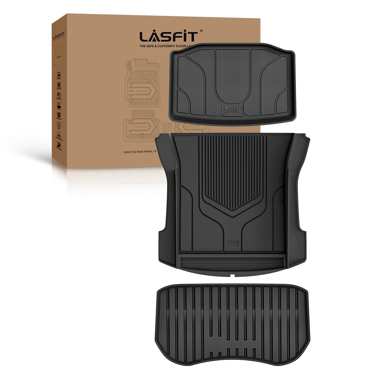 LASFIT Floor Mats Fit for Tesla Model 3 2021-2023 Trunk Full Set Front Trunk & Rear Cargo & Trunk Well Custom All Weather Liners