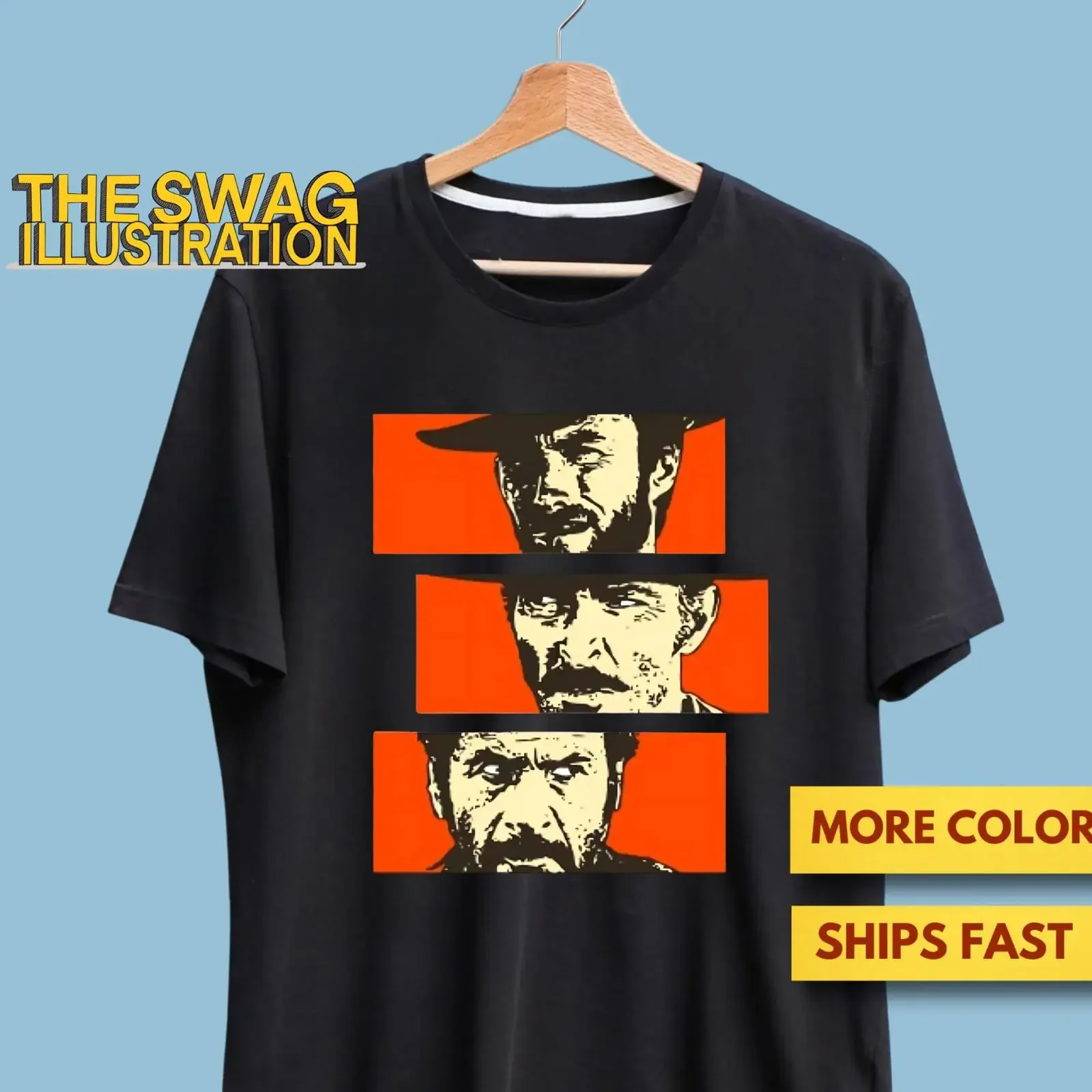 The Good Bad Ugly Clint Eastwood Vintage Western Movie T Shirt Sergio Leone Film Fans Casual Soft vintage Washed fashion