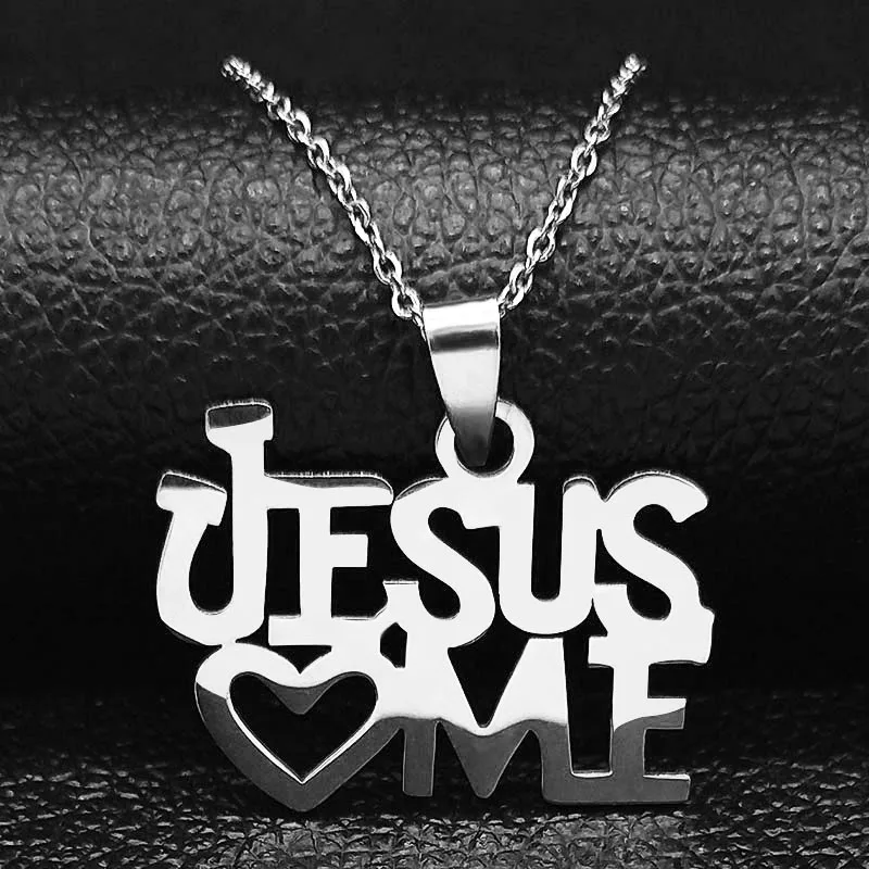 Jesus Love Me Stainless Steel Necklace for Women Men Gold Color Heart Chain Necklaces Jewelry joyas mujer 908-QKC