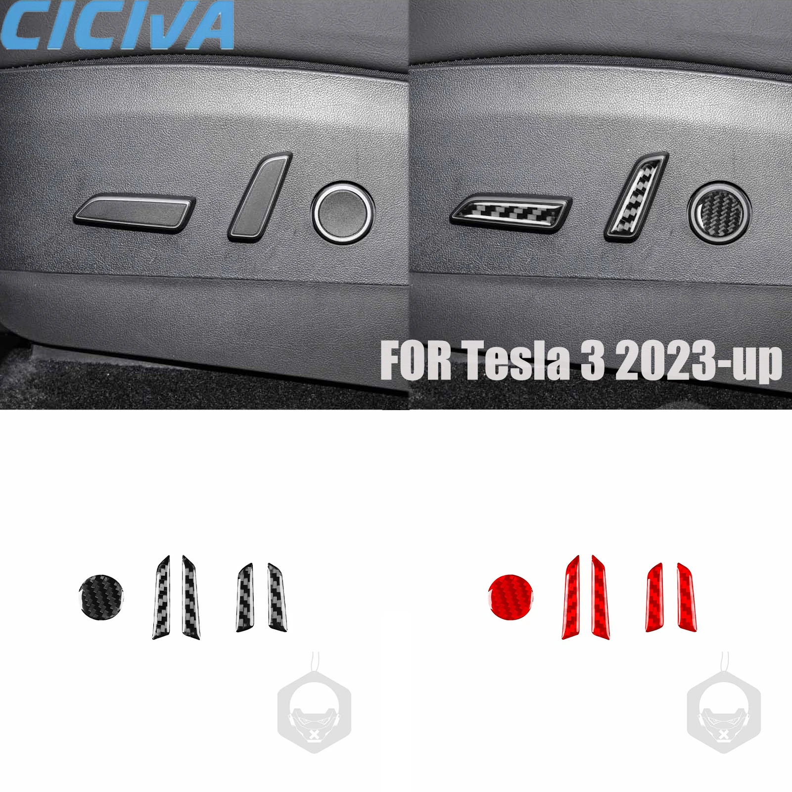 For Tesla 3 2023-up Seat adjustment buttons Decorative Real Carbon Fiber Stickers Car Interior Accessories