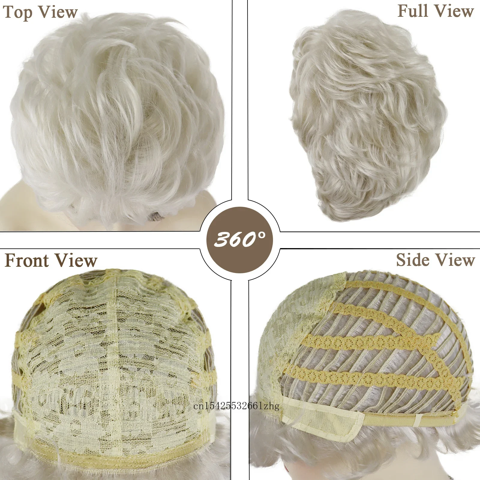 สังเคราะห์ผมตัดผมสั้นวิกผมหยิกกับ Bangs Platinum สีบลอนด์ Granny Wigs สําหรับผู้หญิงสีขาวเอเชียคอสเพลย์ฮาโลวีนเครื่องแต่งกาย