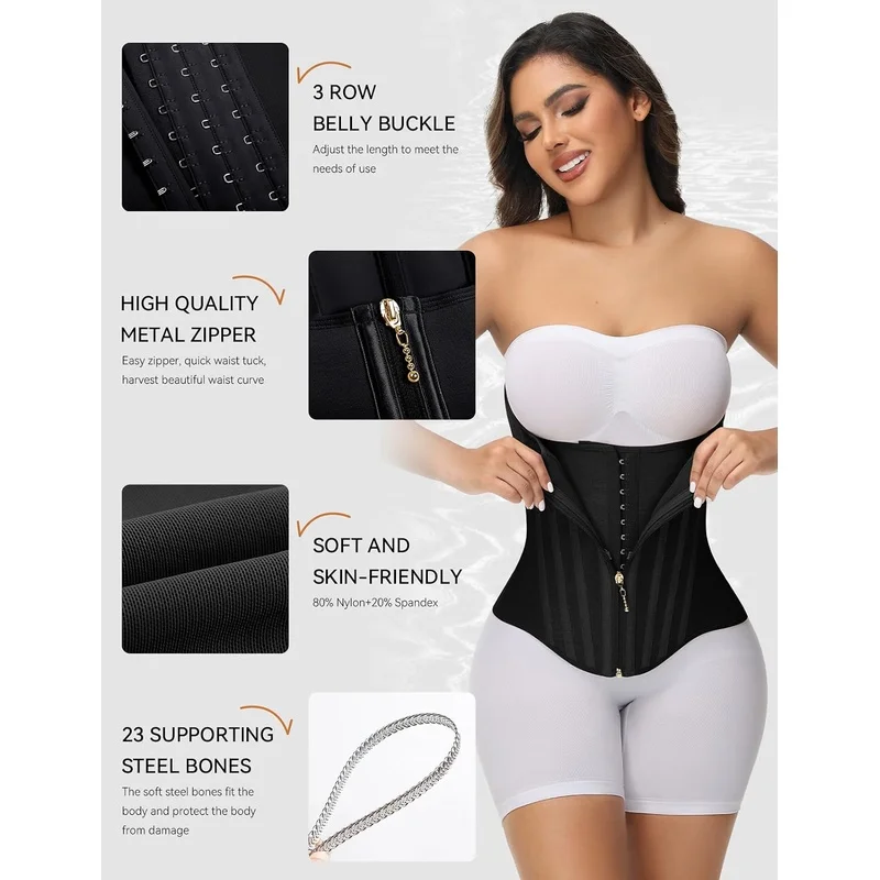 Double-layer Steel Bone Curvy Faja Corset Waist Trainer Workout Women Belly Stomach Girdle Belt Tummy Compression Waist Snatcher