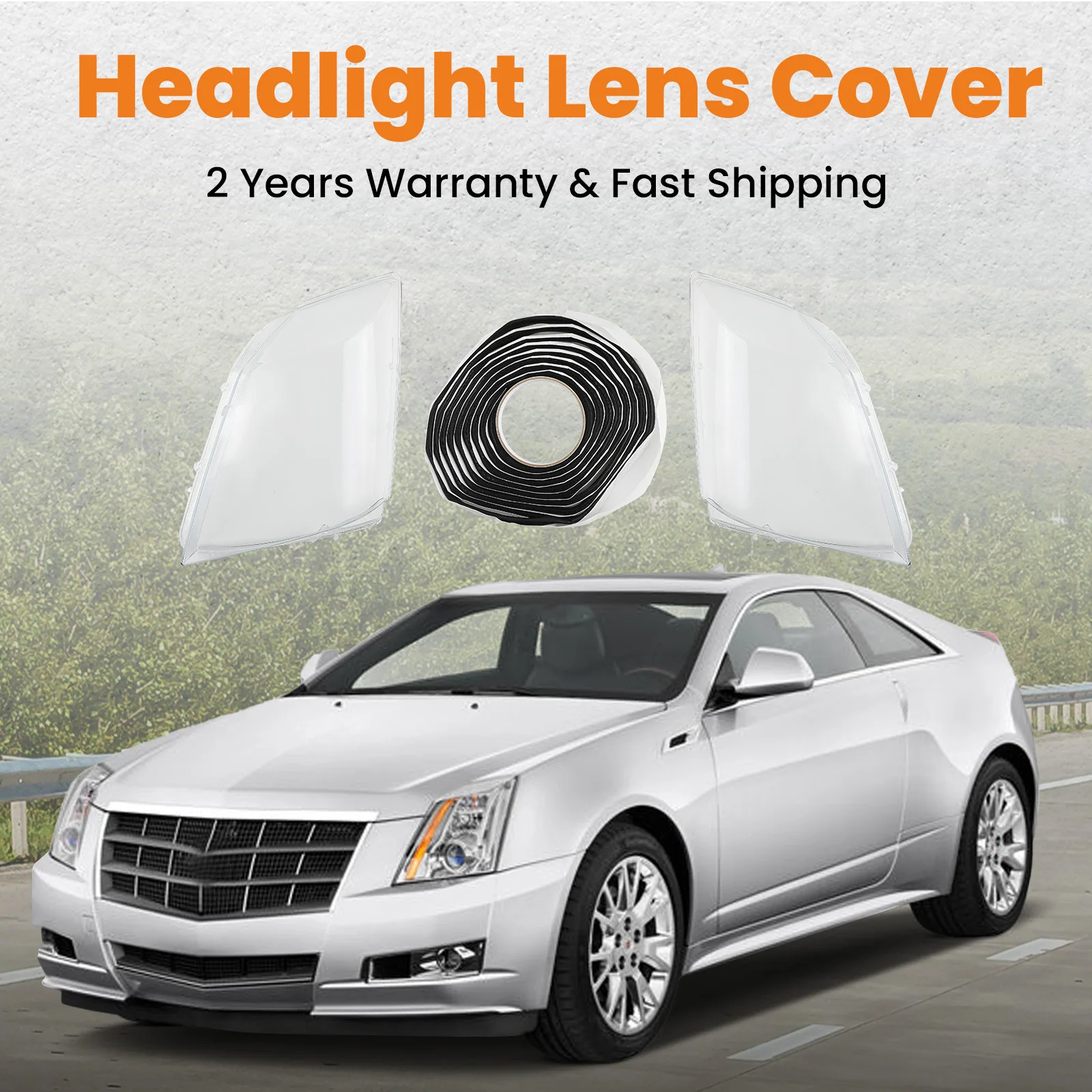 High Quality Transparent Pair Light Shell +Sealant Glue For Cadillac CTS 08-2013 3Front  Left  Right