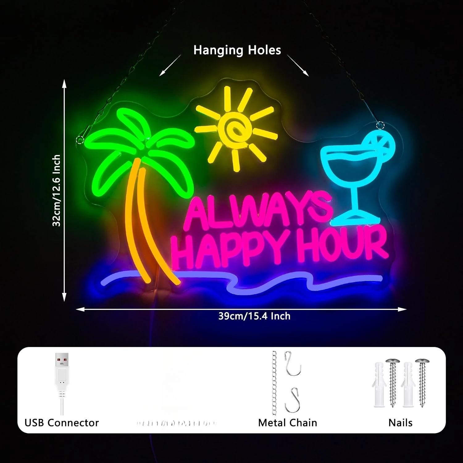 Always Happy Hour Neon Tabela - Outdoor Power Bar incelemesi ve fiyatı