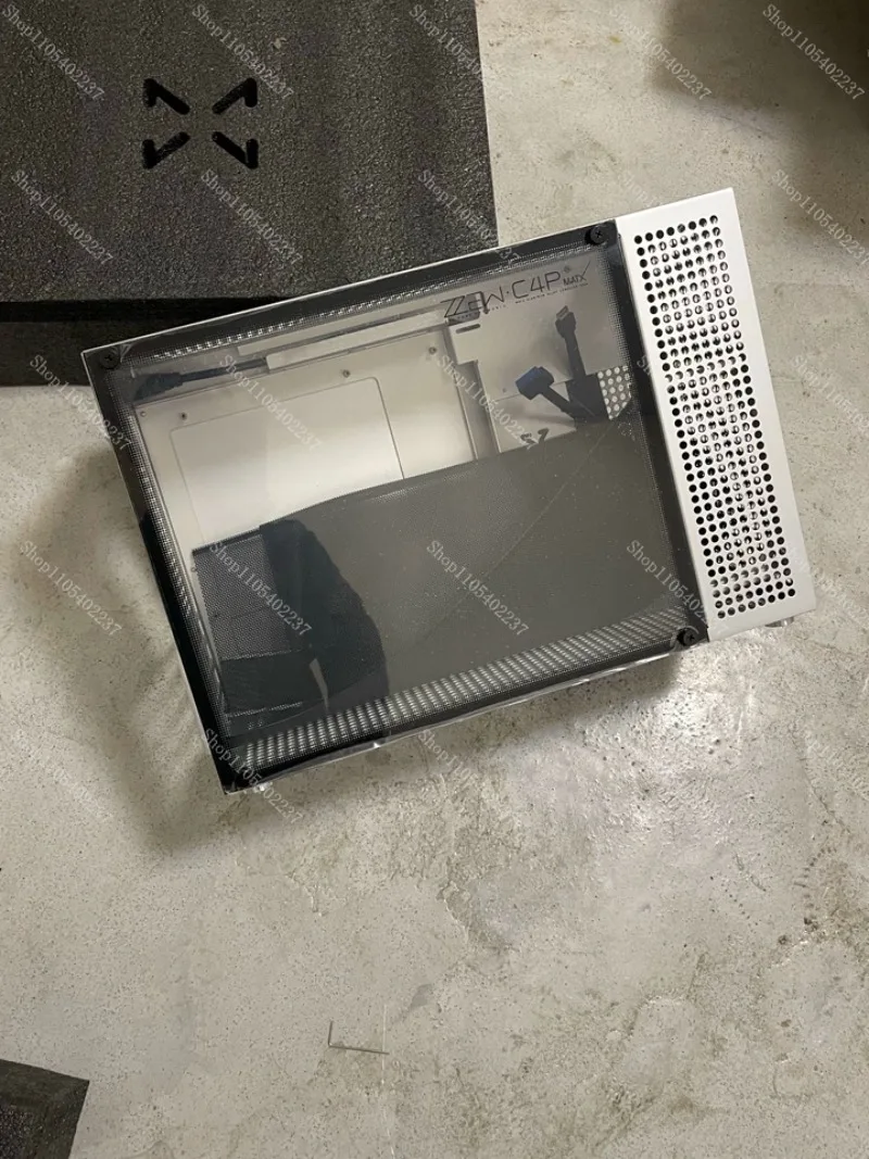 C4P All Aluminum ATX Power Silver Chassis Side Transparent Graphics Air Cooled Mini Desktop PC Case