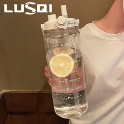 LUSQI 2000ml Large Capacity Sports Water Bottle Summer Transparent Tritan Cup For Outdoor Gym Leak Proof Double Wall Drinkware