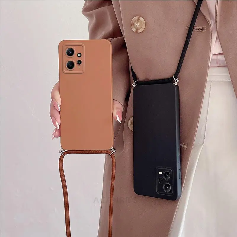 Crossbody Lanyard Matte Case For Xiaomi Redmi Note 12 Pro Plus 12s 12T 4g 5g Cord Strap Silicone Back Cover Note12 S 12pro