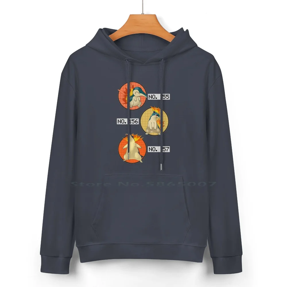 Cyndaquil's Evolution Cotton Hoodie Sweater 24 Colors Cyndaquil Quilava Typhlosion Evolution Graphic Design Pokedex Crystal