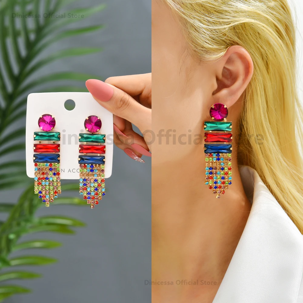 Fashion Multicolor Crystal Glamorous Decor Bride Unusual Wedding Party Jewelry Trend Luxury Design Dangle Earrings For Women