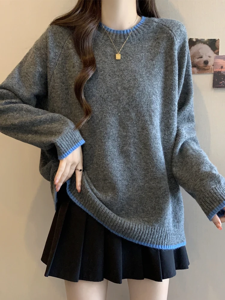 

Loose Fit ey Knit Sweater Korean Sle Spring Faion Large Size Comfortable Soft Color Blo Lazy Women's Top