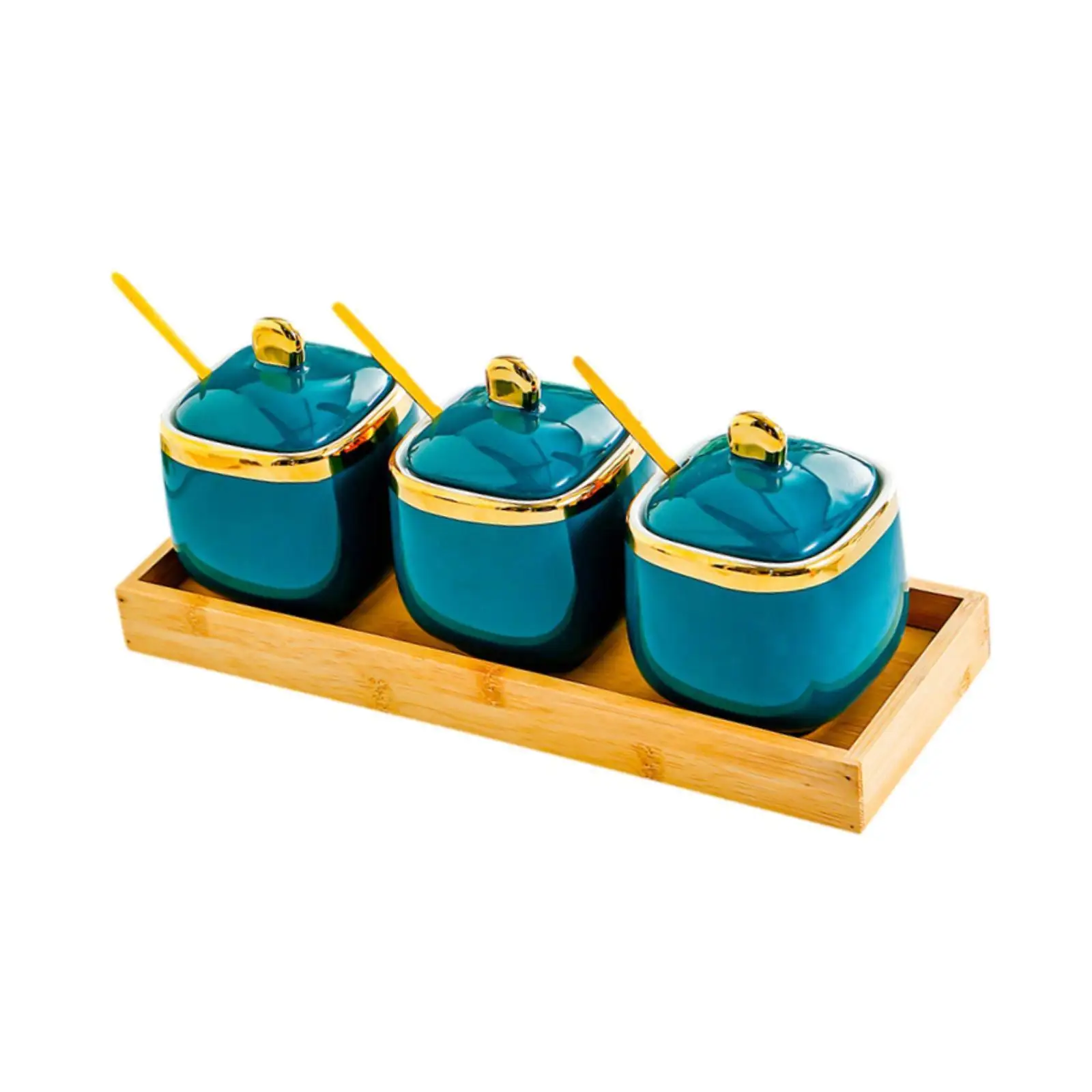 Juego de recipientes de cerámica para condimentos, azucareros con tapas y cucharas, bandeja, recipientes para sal, especias, pimienta, pimentón, sal y azúcar