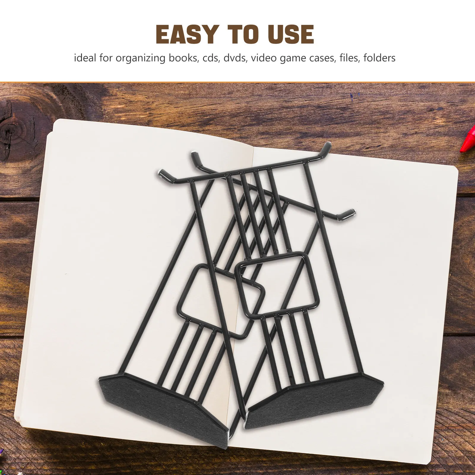 2Pcs Metal Bookends Heavy Duty Decorative Book Ends for Shelves Office Home Kitchen Cookbooks Organizers Sturdy Iron Book Shelf