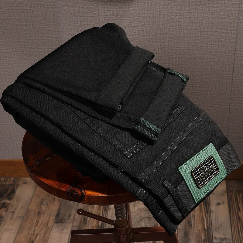 

Летние черные джинсы, мужские элитные легкие роскошные модные эластичные маленькие повседневные брюки прямого кроя