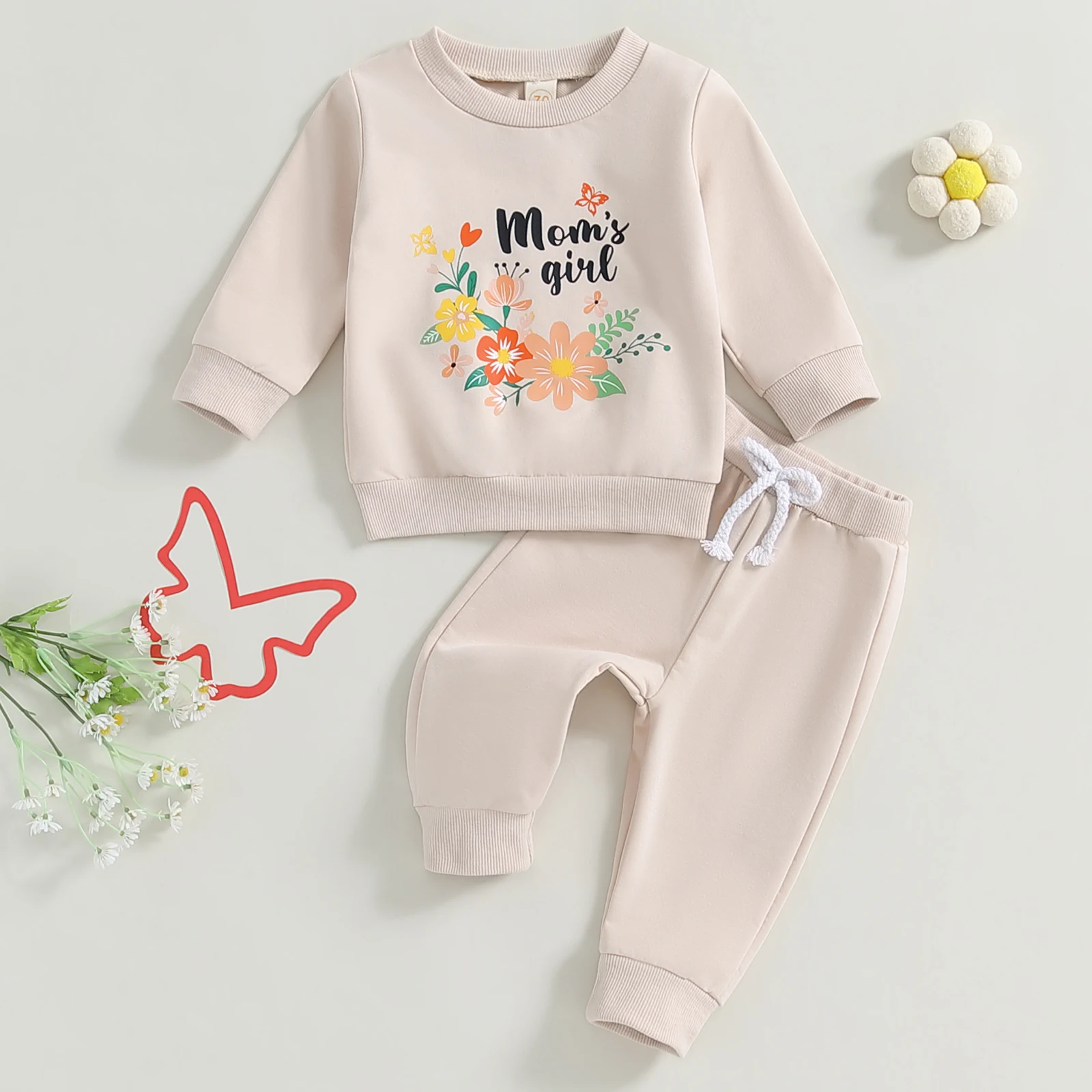 

BeQeuewll Toddler Infant Outfits for Girls Fall Clothes Set Fashion Letter Floral Print Long Sleeve Sweatshirt Pants Casual Suit