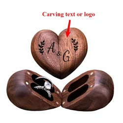 Engraved Walnut Wood Heart-Shaped Double Ring Box for Wedding/Anniversary Gifts Jewelry Organizer