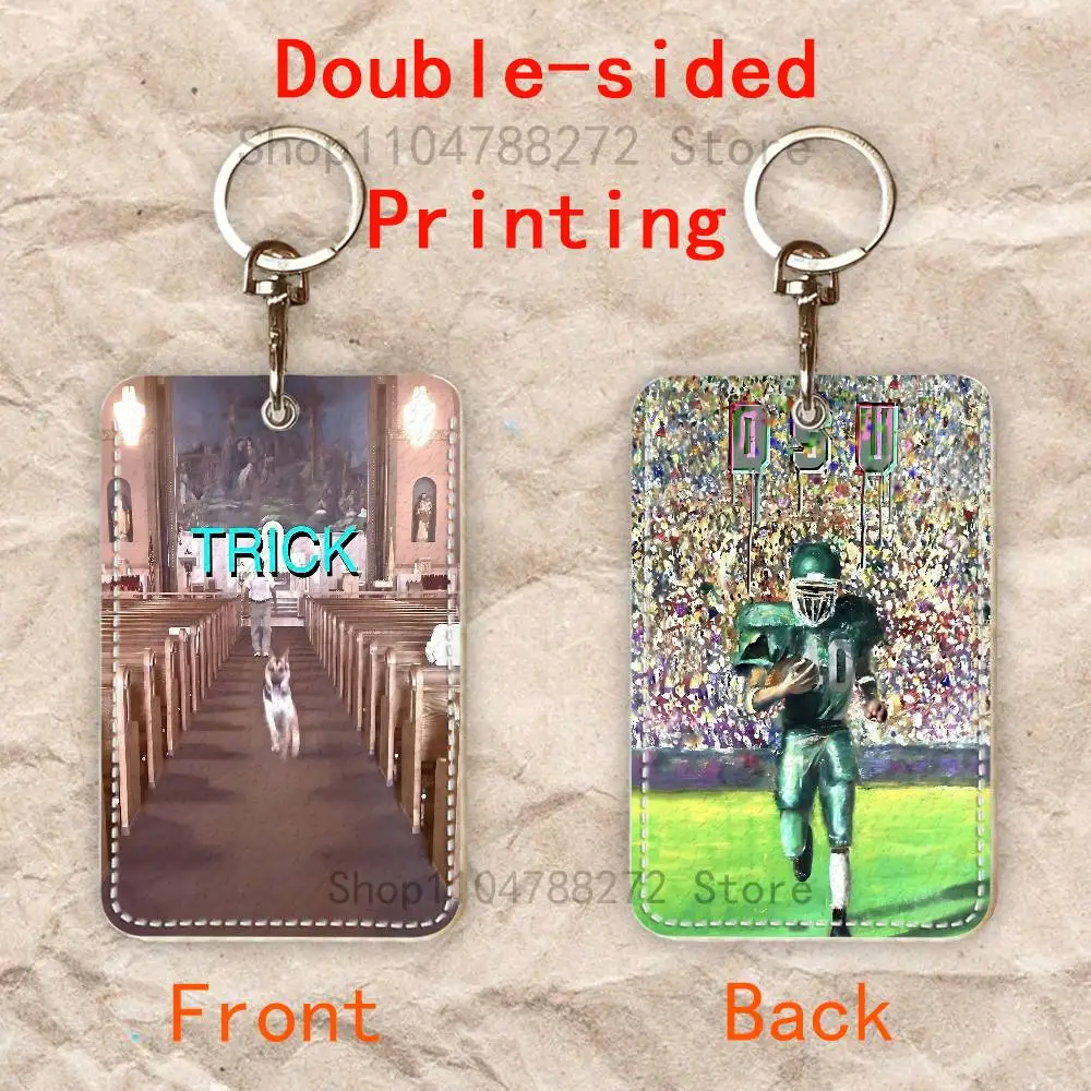 A-Alex G Trick Rectangle Card Case Keychain Access Card Bag Key Tag Ring Leather Card Holder Key Ring Access