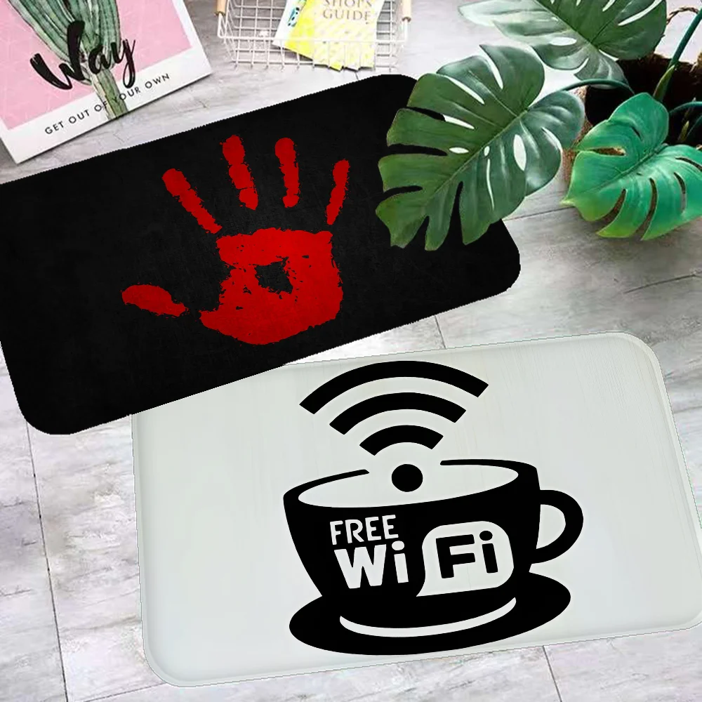 

WIFI LOGO STOP OK YES Caution Door Mat Kids Room Bedroom Decoration Balcony Anti-Slip Doormat Living Room Doormat Area Rug