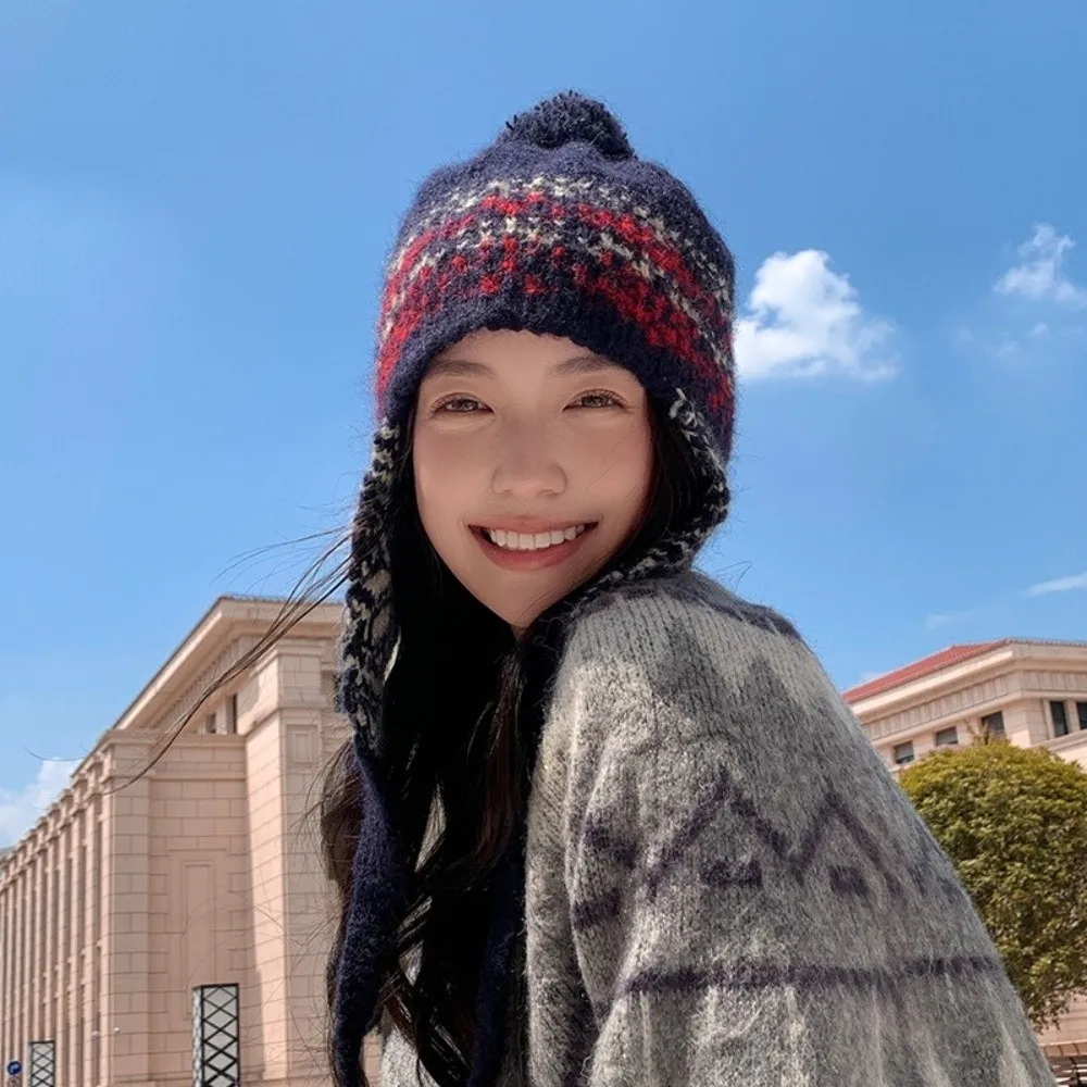 

Cute Jacquard Knitted Beanies Caps Weave Y2k Ear Protection Cap Keep Warm Korean Style Women Wool Cap Daily