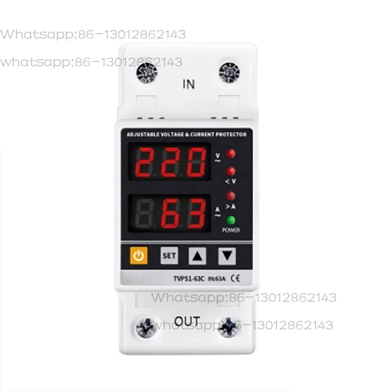 Adjustable overvoltage and undervoltage current limiter 63A digital display 220V home switch overcurrent lightning protection