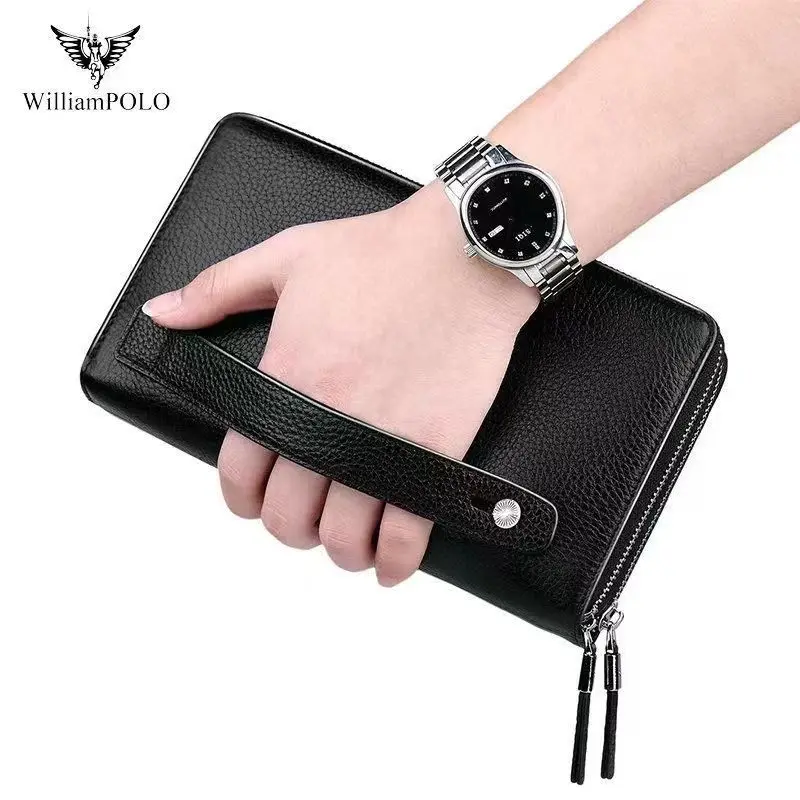 Genuine Leather Clutch Wallet with Coded Lock Men Wallet Business Man Clutch Purse Mens Handbag Wallets Cow Leather