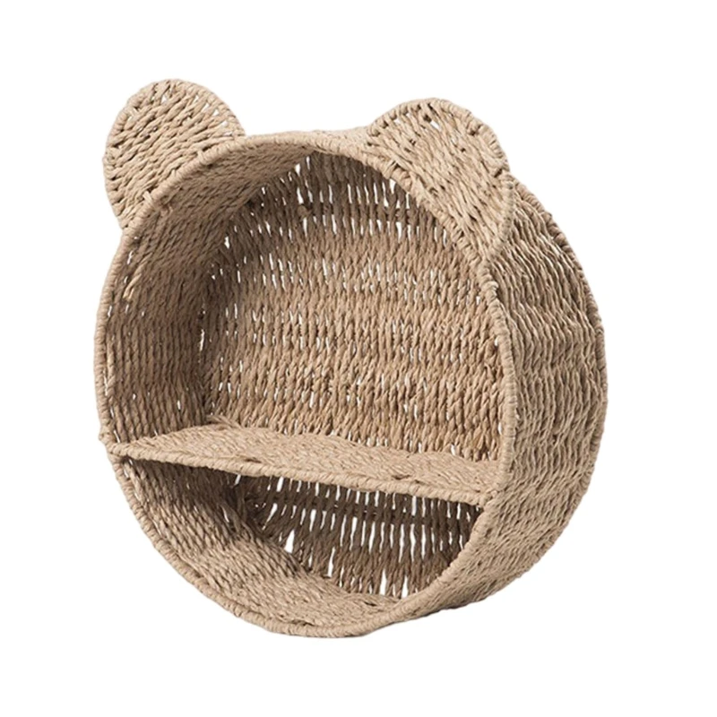 Bear Ear Floating Shelves Rattan Woven Wall Shelf Hanging Storage Basket Small Plant Display Rack Home and Dropshipping