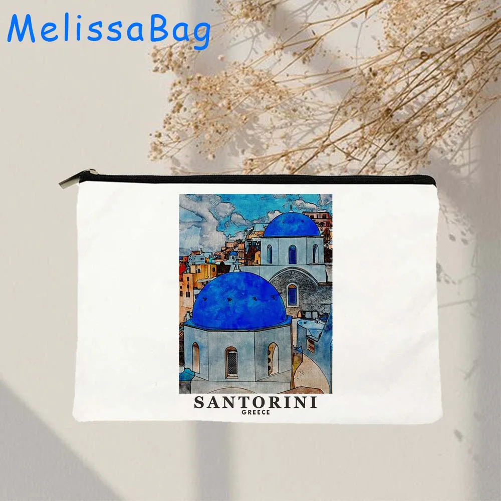 Amsterdam New York Munich Florence Rome Budapest Santorini Vatican Venice Athens Architectural Painting Cosmetic Makeup Bag Case