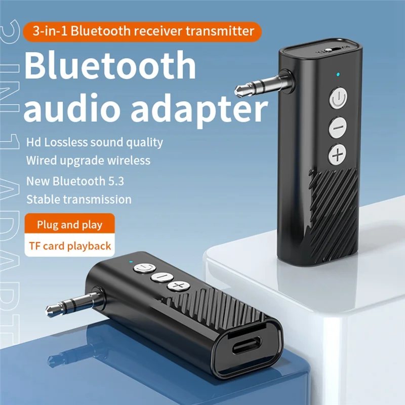 1 セット車の Bluetooth 5.3 オーディオアダプタ Aux Bluetooth レシーバートランスミッター TF カード再生スリーインワン ABS