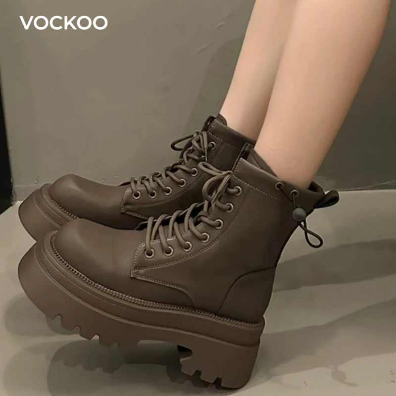

Vockoo women's thick soled boots for autumn and winter in England, with a height increase of 7cmPlatform boots are fashionable