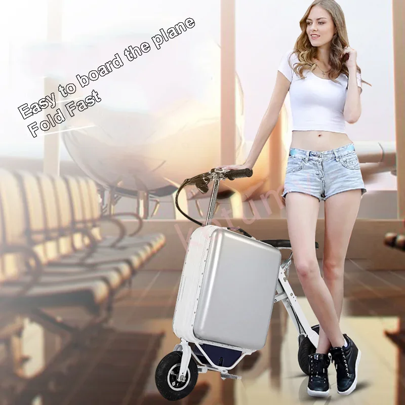 Electric Luggage Travel Riding Suitcase Folding Electric Bicycle Lithium-Ion Foldable Folding Electric Bicycle Lithium Battery