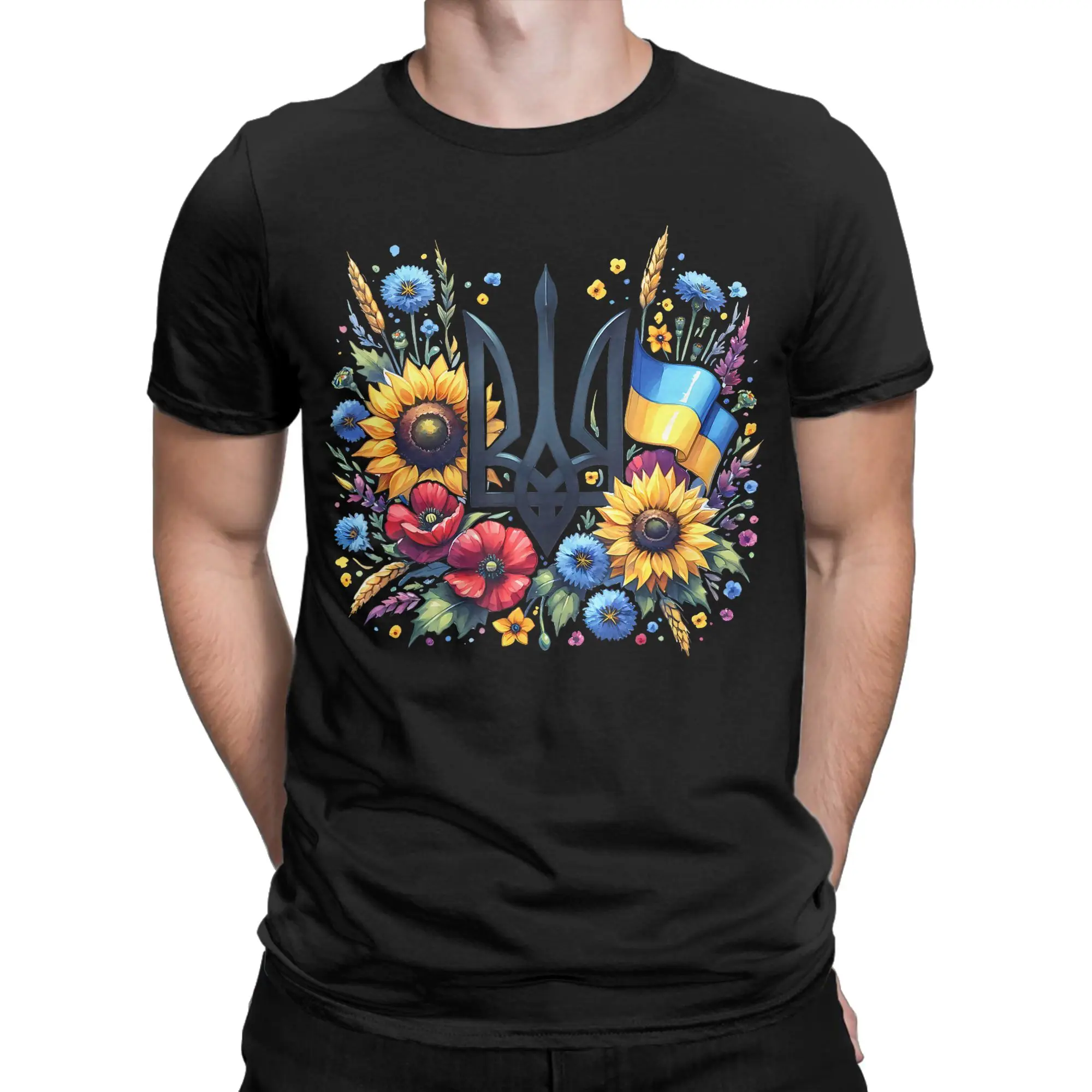 Ukrainian Trident Tryzub Ukraine T Shirts Men's  Pure Cotton Fashion for Male T-Shirt Round Neck  Tee Shirt Short Sleeve