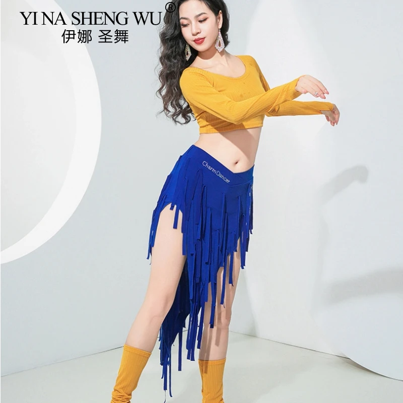 Nova dança latina triangular borlas saia feminina dança do ventre cha-cha dança prática traje saia de dança oriental com calças de segurança