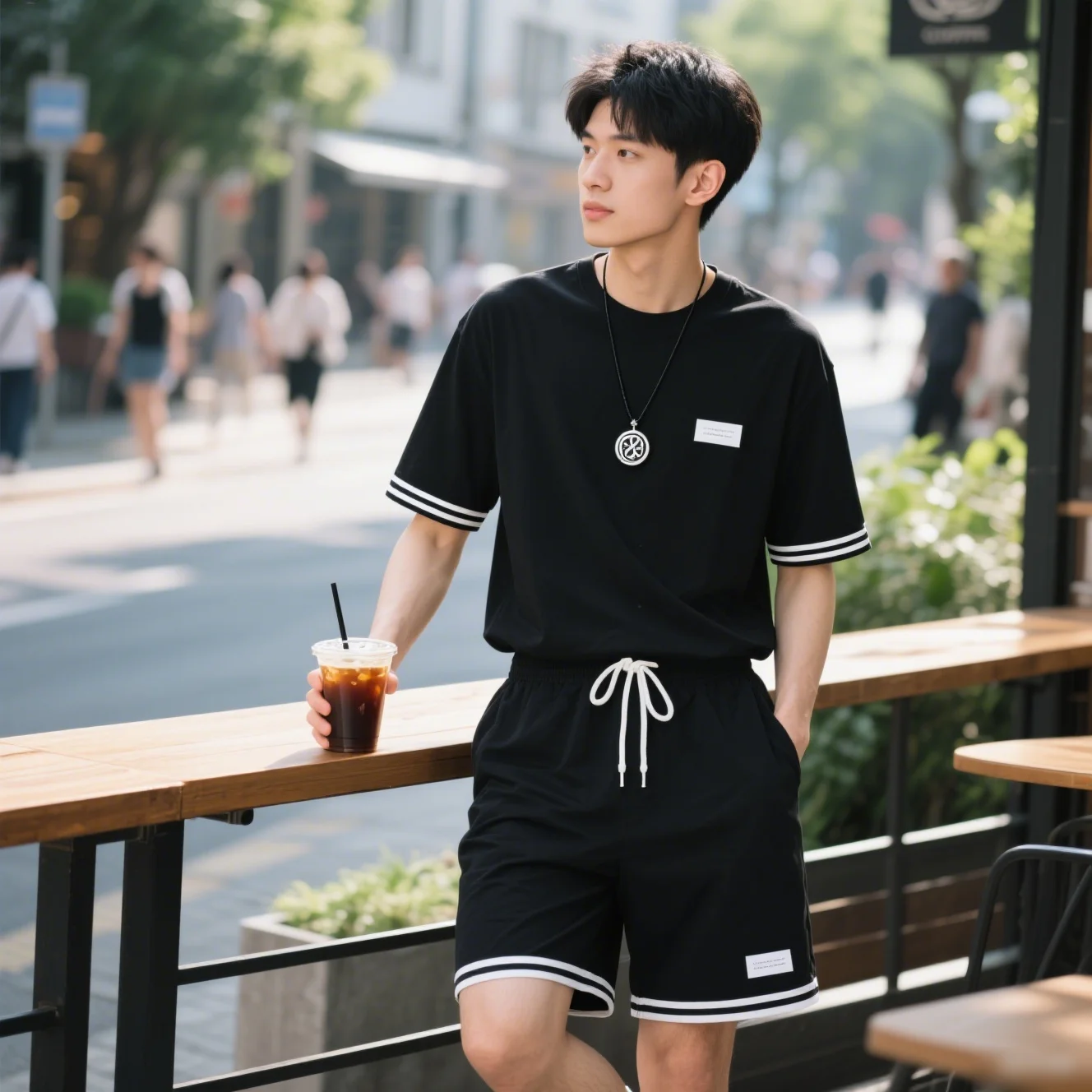 

Stylish casual T-shirt + Shorts set Men's sports set Loose comfortable low Run 2025 men's summer Waffle suit