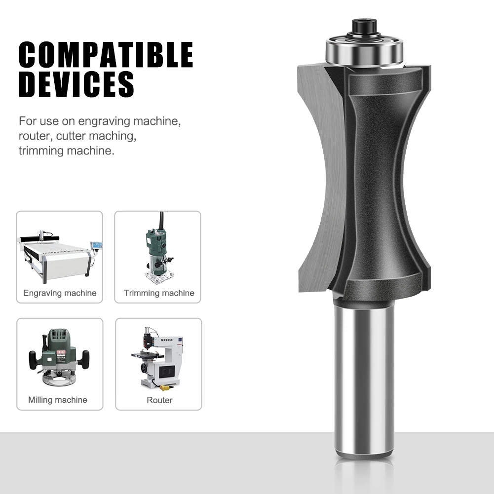 12mm Shank 1/2’ Shank Bearing Flat Bottom Arc Router Bit Carving Machine Wooden Board Fillet Cutter Woodworking Tools