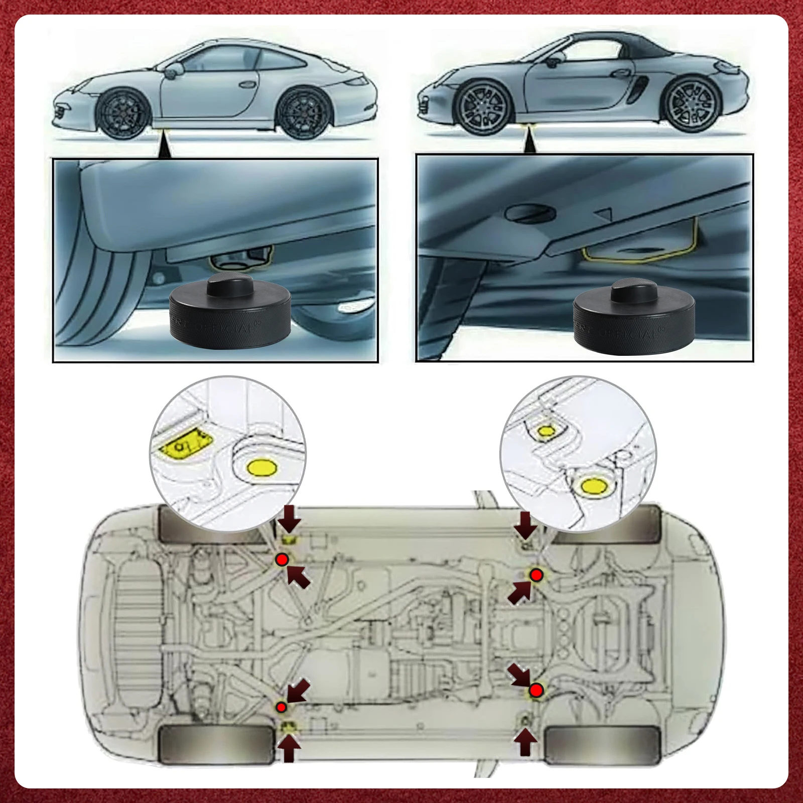 4Pcs Jack Pad Protector Jacking Tool Pinch Weld Side Lifting Disk PE Adapter Storage Box For Porsche 964 993 996 Cayman Boxster