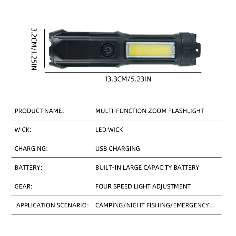 Mini Flashlight with Multifunctional Focus Strong Light Long-distance Shooting Convenient Charging COB Side Light Flashlight