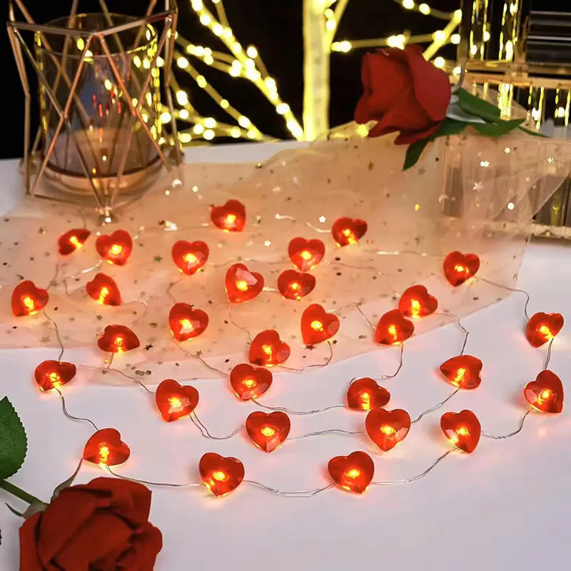 2 متر عيد الحب سلسلة أضواء 20 LED أبيض أحمر الحب على شكل قلب الجنية ضوء جارلاند الزفاف حفلة عيد ميلاد ديكور العرض