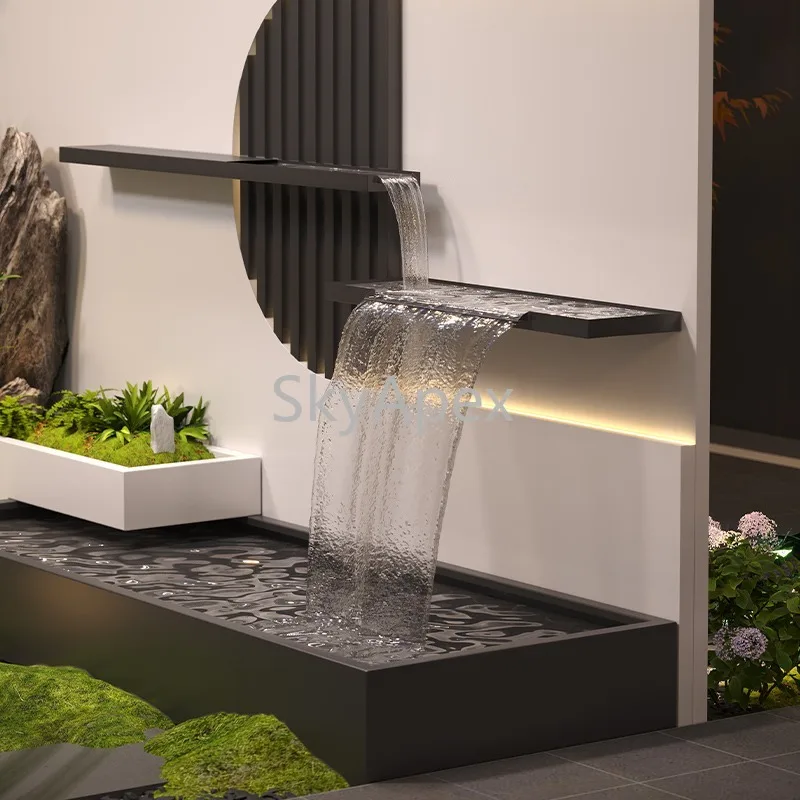 Tela de cortina de água de pátio de aço inoxidável-lago de peixes de metal combinado moderno durável à prova de ferrugem para design de paisagem de jardim
