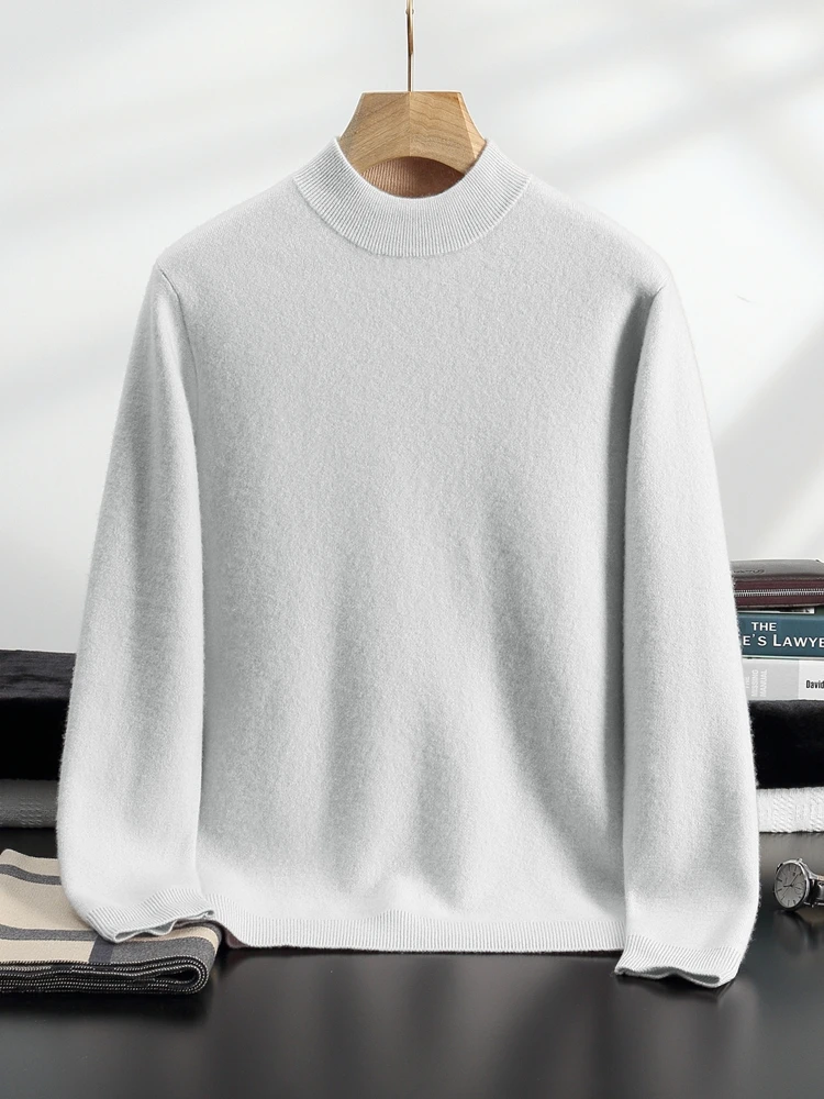 

New Men's 100% Cashmere Sweater Thick Mock Neck Pullover Autumn Winter Cashmere Knitwear Smart Casual Soft Warm Clothing Tops