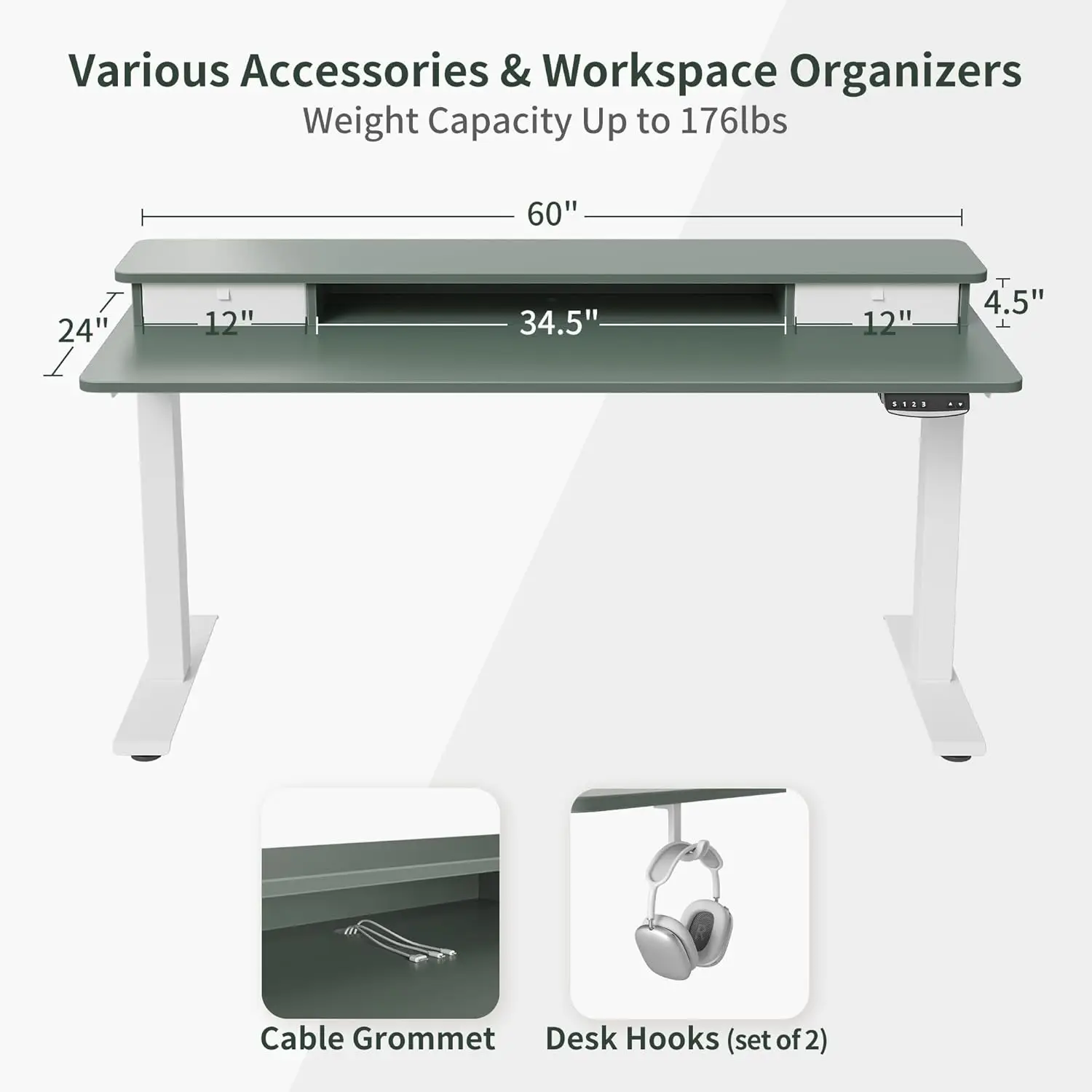 60 x 24 Inch Electric Standing Desk with 2 Drawer, Height Adjustable Stand Up with Storage, Sit Stand Desk with Monitor Stand