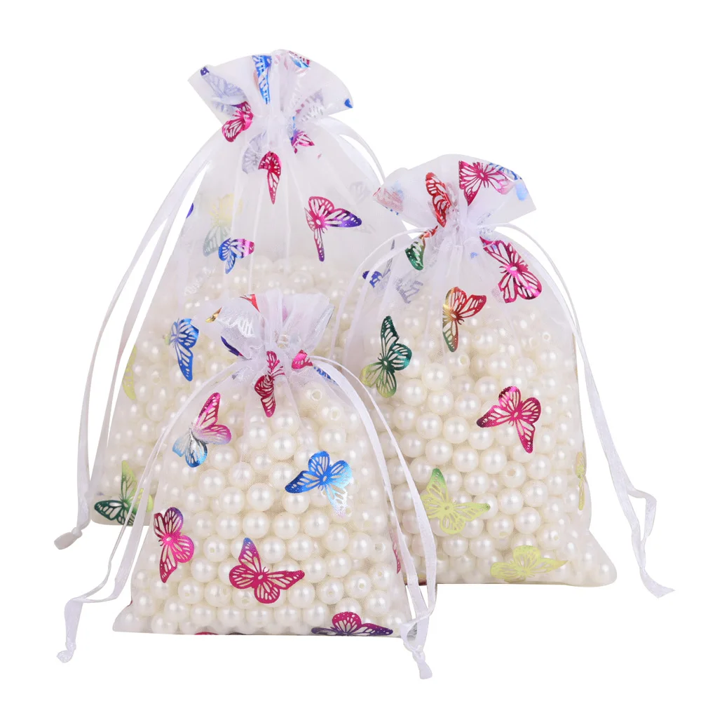 Sac en organza à motif papillon coloré, joli sac en maille pour le stockage, 3 Tan, 20 pièces par lot