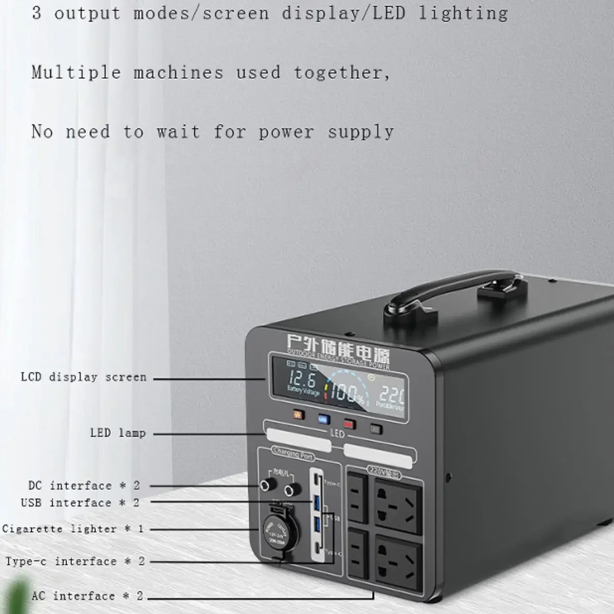 new 2024 600W-2000W Portable Power Station Charging External Batteries 220V Energy Storage Supply Outdoor Camping Campervan RV