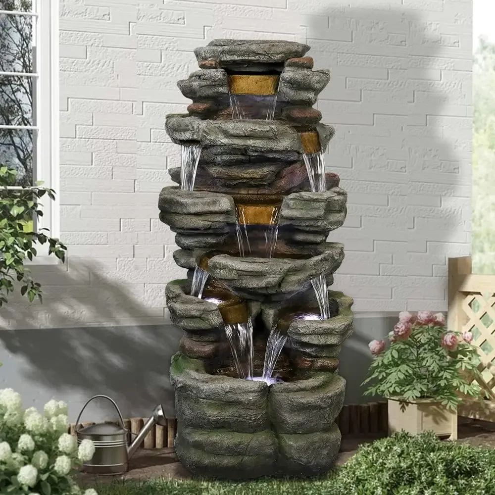 

47.2inches Outdoor Rockery Water Fountain with Led Lights Relaxation Water Features for Patio, Yard, Deck, Garden Decor