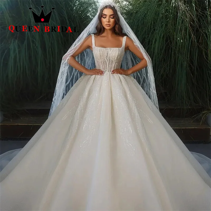 Sleeveless Exquisite Beading Sequined Lace Wedding Dress 2023 Boat Neck Bridal Ball Gowns Custom Vestido De Noiva L90W