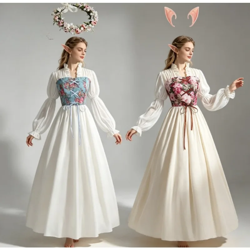 Medieval Vintage Long Dress – Lace Up Waist Stage Gown – Breathable & Flowy  Perfect for Renaissance Fair Cosplay Performance