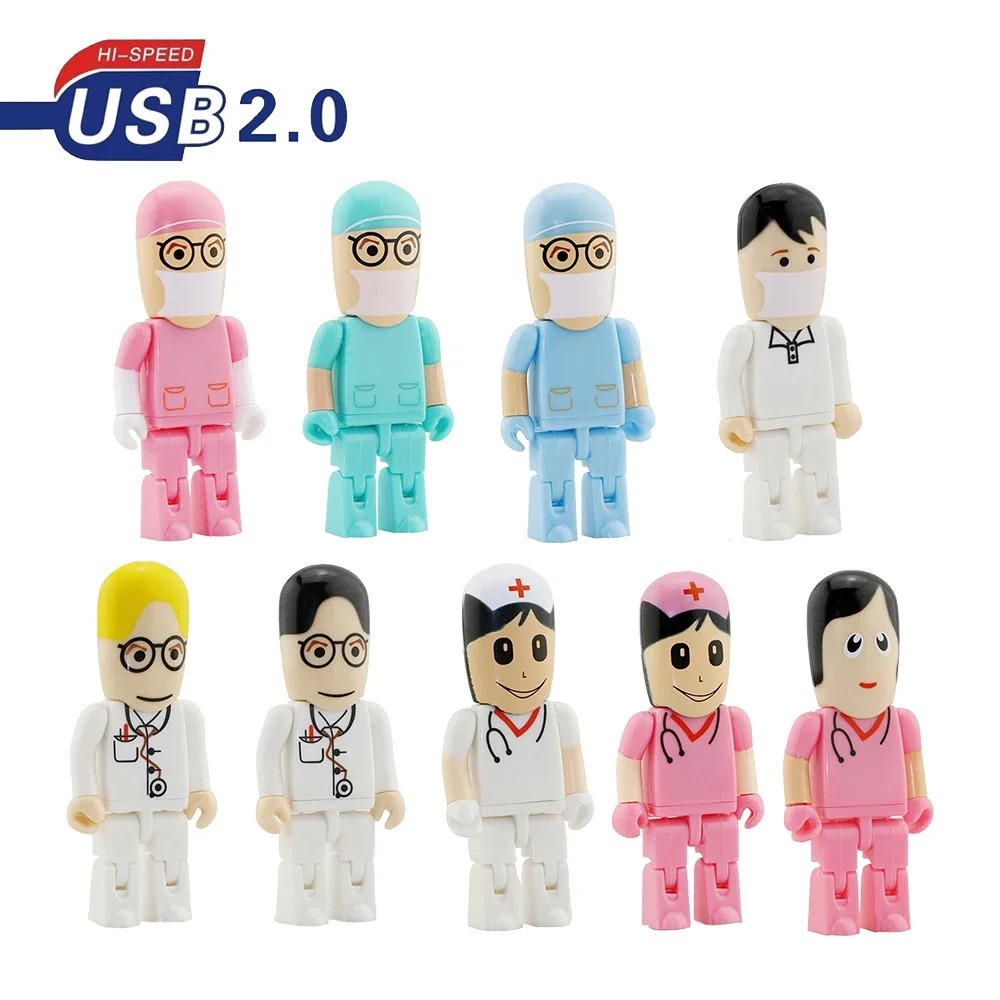 Clé USB 2.0 pour médecins et infirmières, adorable clé USB médicale, dessin animé, disque U, 4 Go, 8 Go, 16 Go, 32 Go, 64 Go, 128 Go