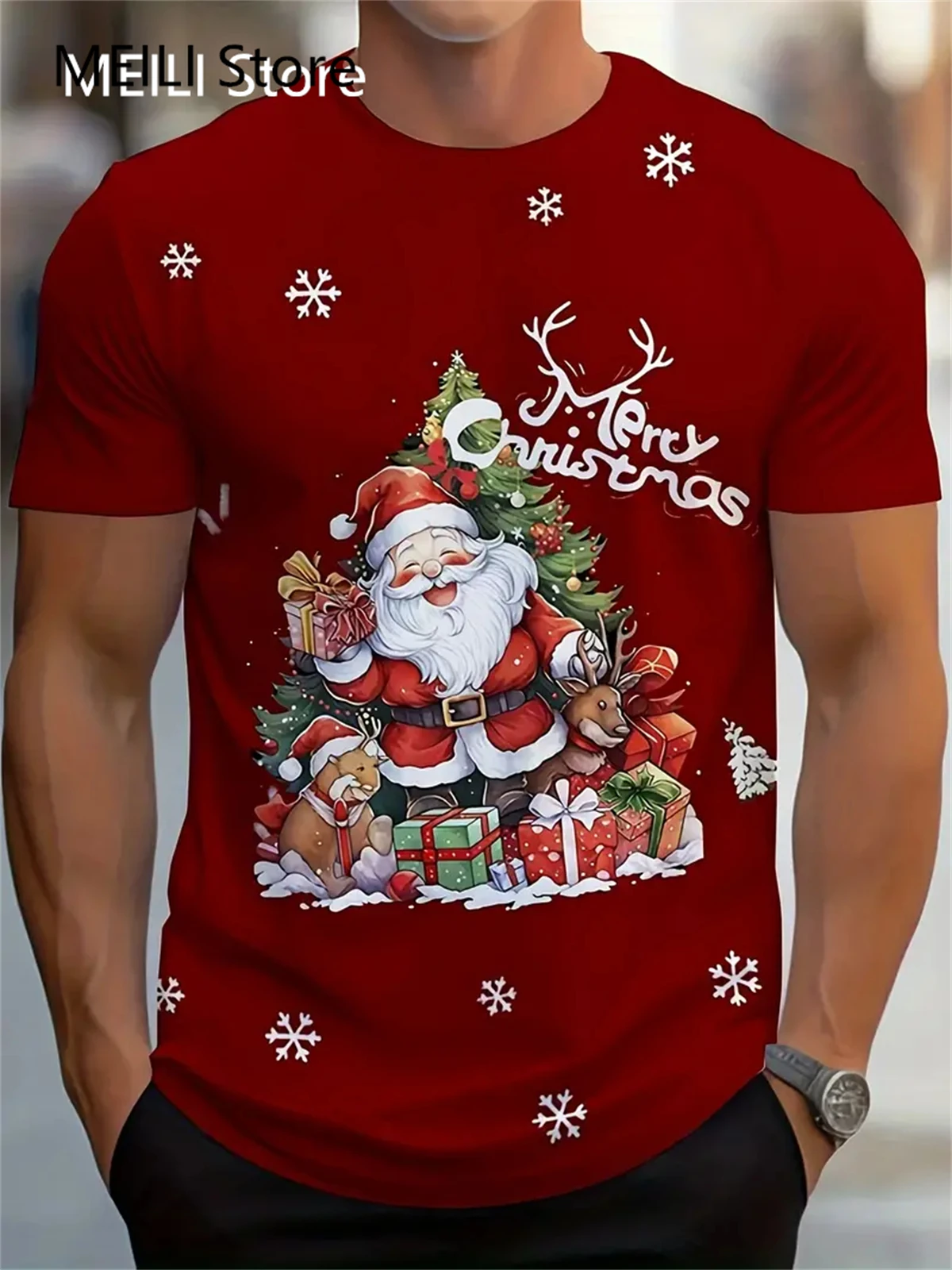 Camiseta con estampado gráfico de Papá Noel para hombre y mujer, camisetas divertidas informales de manga corta, ropa de gran tamaño, nueva moda, 2023