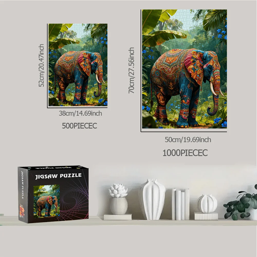 500 pièces ou 1000 pièces d'éléphant et de puzzle Puzzles adaptés aux anniversaires, Noël, Pâques - Boîte portable, Challengin
